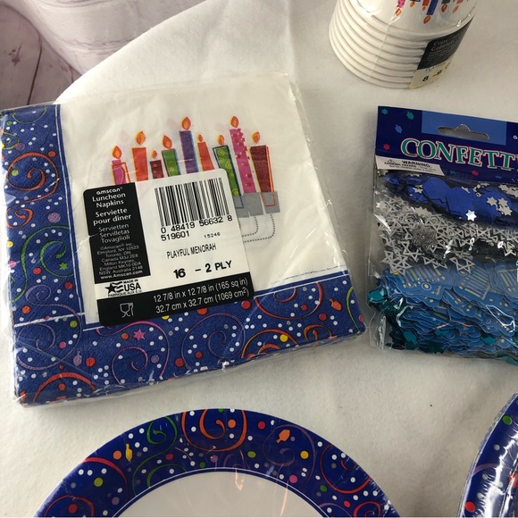 Hanukkah Chanukah Plates Napkins Cups Party Serves 8 “Playful Menorah” NEW - Picture 3 of 12